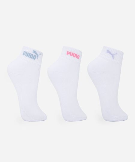 kit de 3 meias cano médio feminino puma branca 34-39