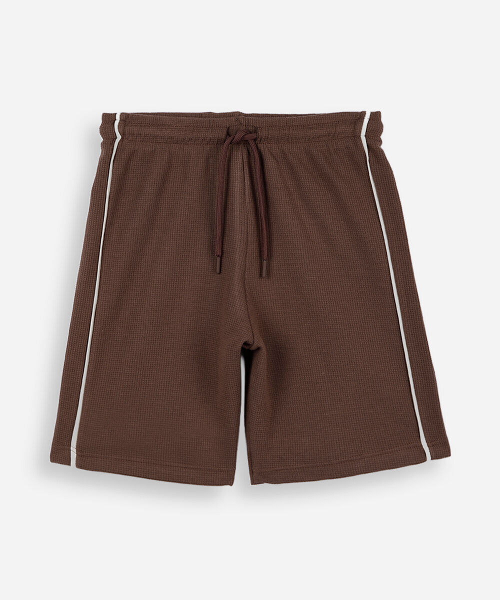 bermuda infantil de moletom com nervuras marrom