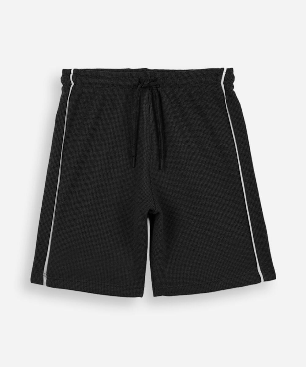 bermuda infantil de moletom com nervuras preta