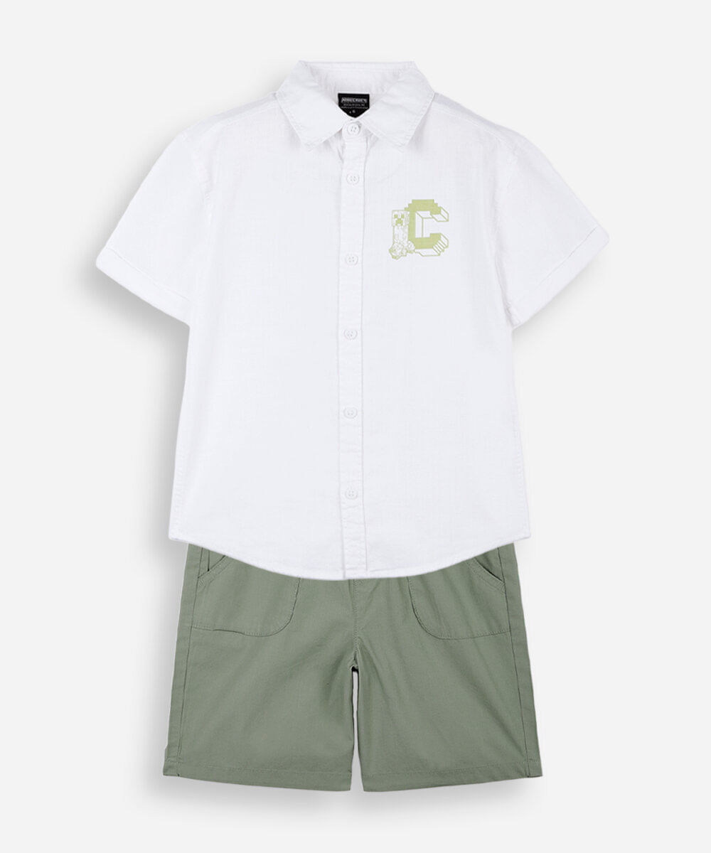 conjunto curto infantil de algodão minecraft verde