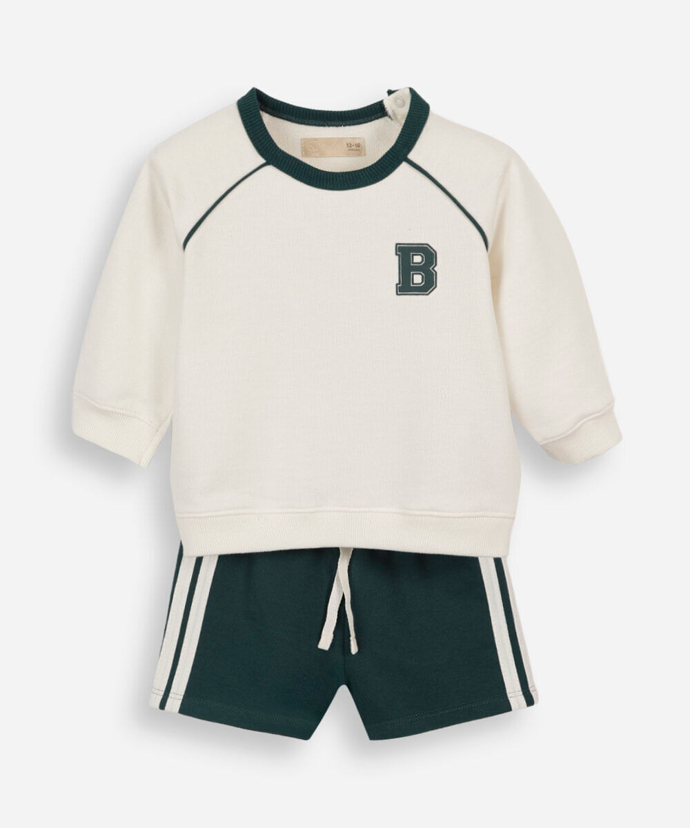 conjunto infantil curto de moletom listrado verde