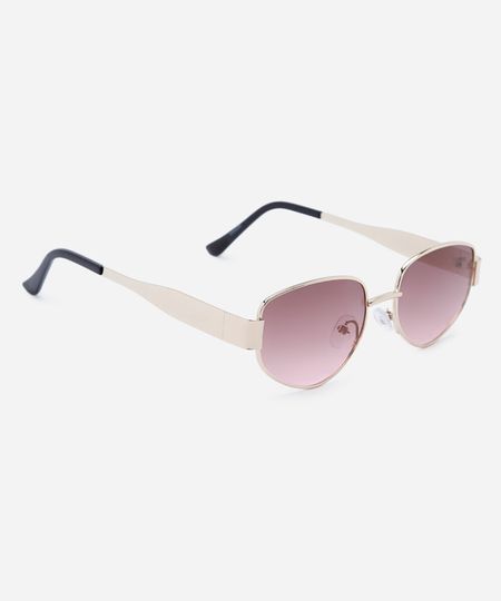 óculos de sol feminino oval de metal dourado UNICO