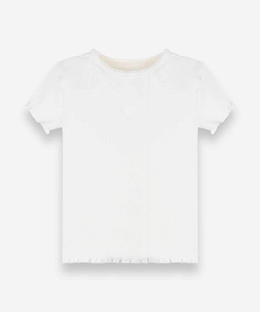 blusa infantil de algodão manga curta com bordado off white