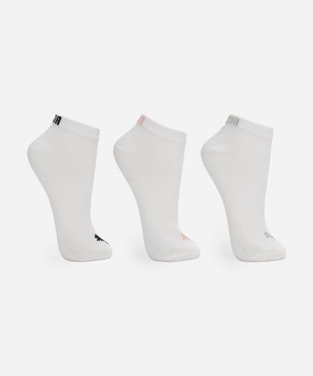 kit de 3 meias cano curto feminino puma branca 34-39