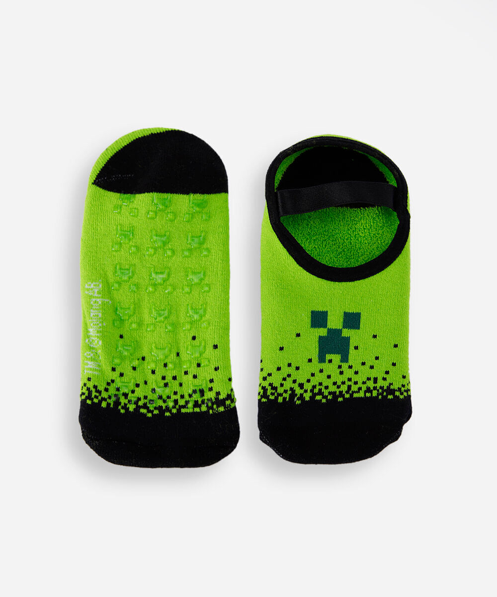 meia infantil sapatilha de algodão da minecraft verde