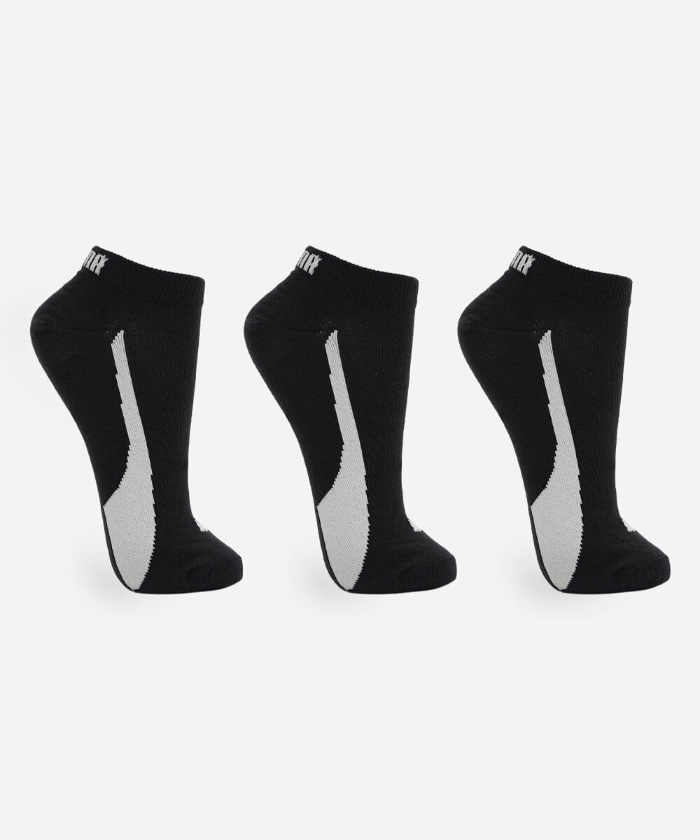 kit de 3 meias cano curto masculina puma preta