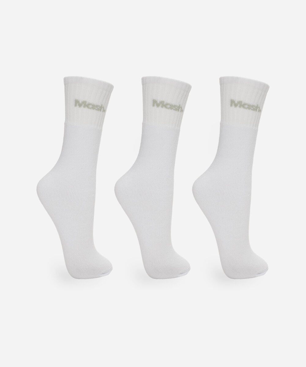 kit de 3 pares de meias masculinas cano médio mash de algodão branco