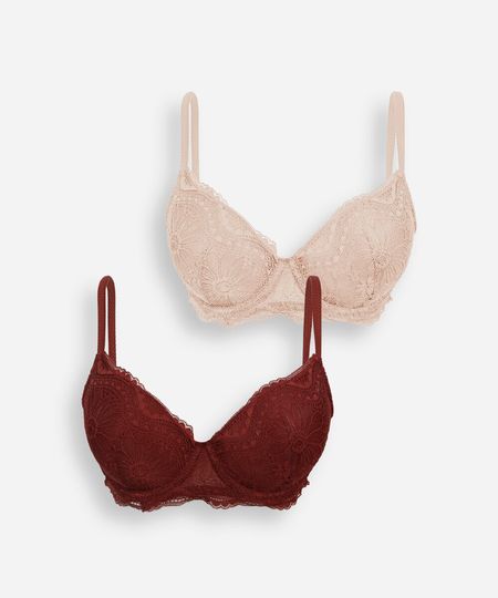 kit de 2 sutiãs base feminino de renda floral colorido 44