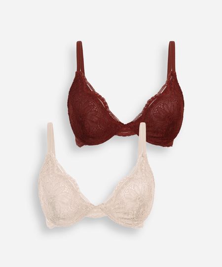 kit de 2 sutiãs meia taça feminino de renda colorido 44