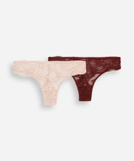 kit de 2 calcinhas fio dental feminina de renda floral colorido M