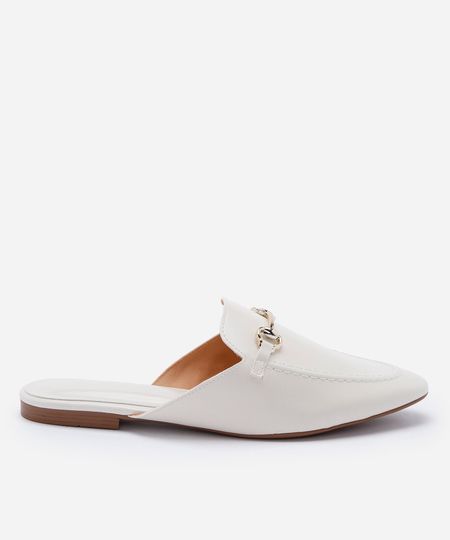 mule feminino flat com detalhe metálico  off white 36