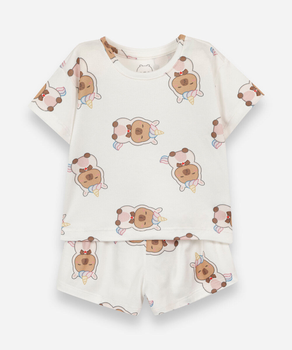 pijama curto infantil capivara off white