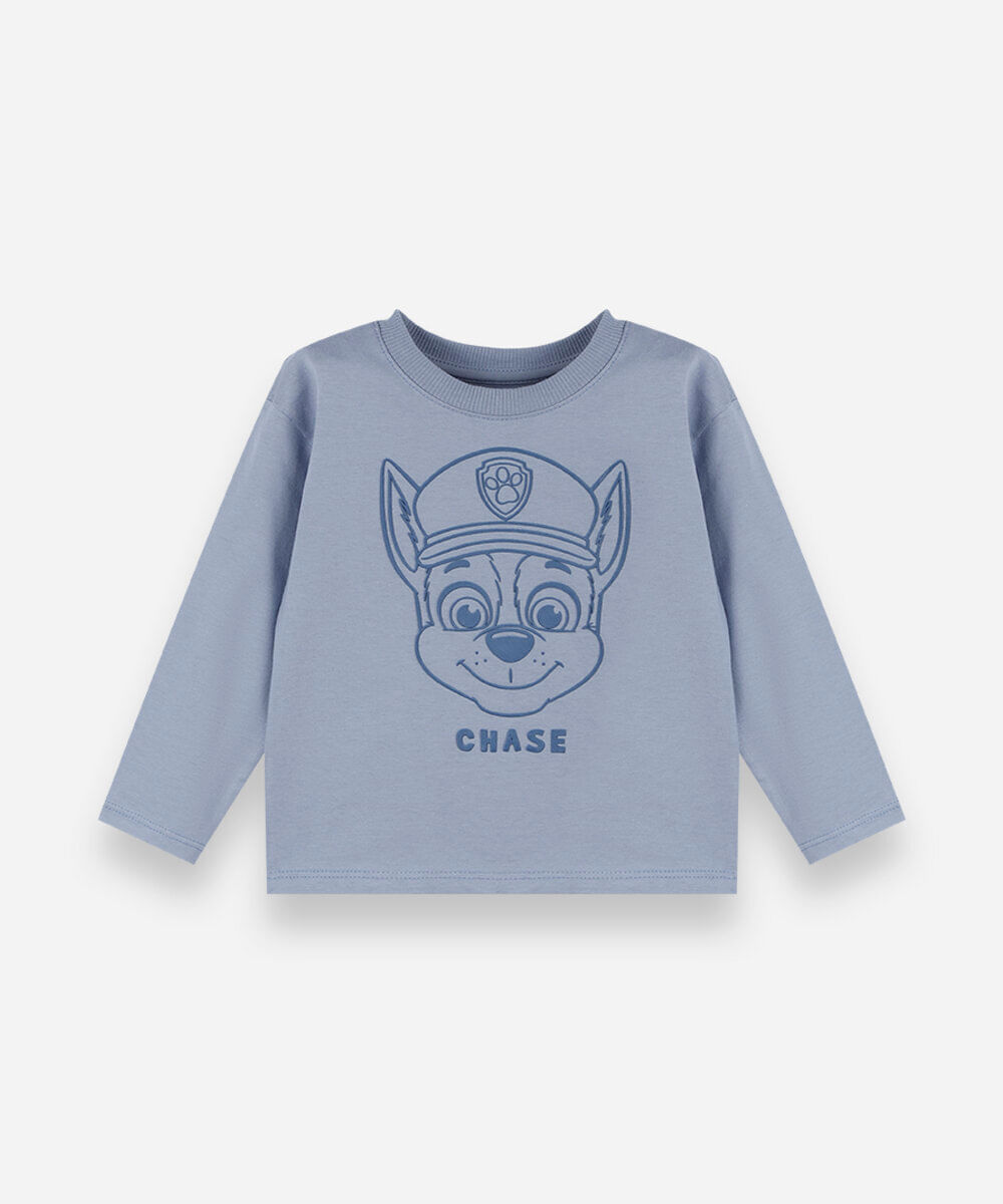 camiseta infantil de manga longa patrulha canina azul