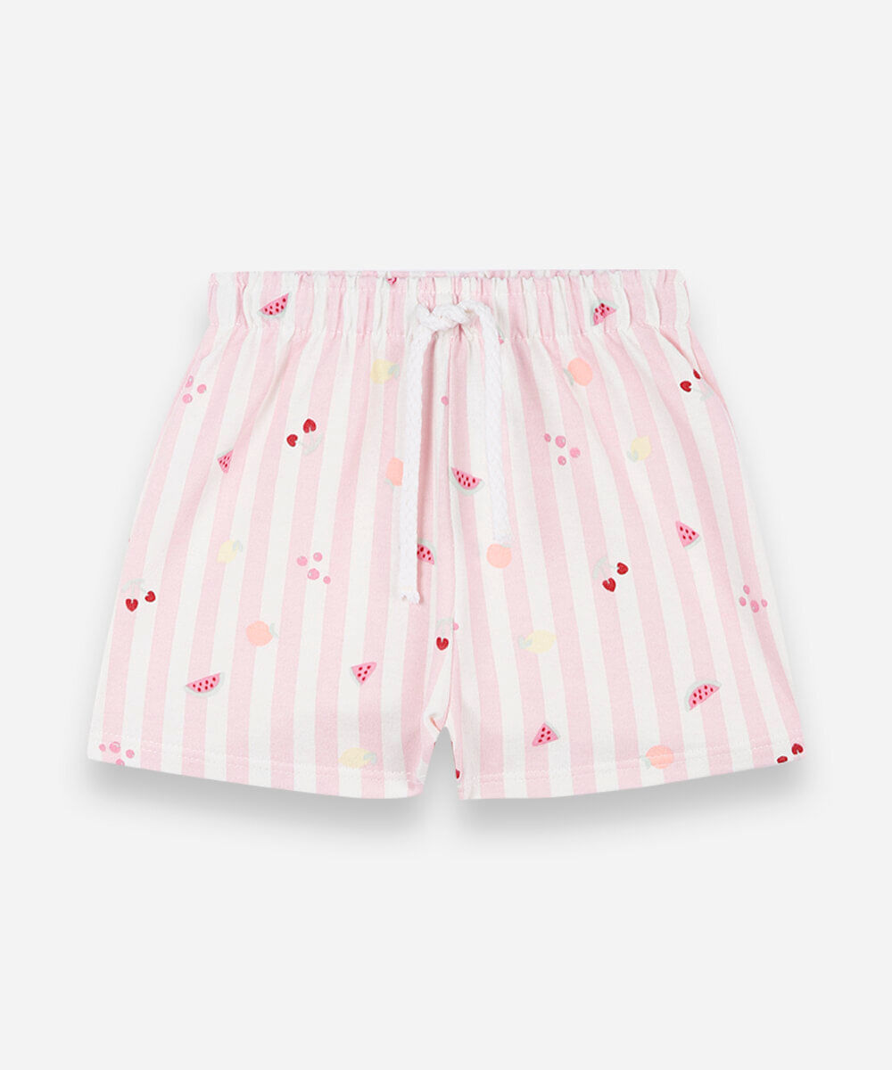 short infantil de algodão cós elástico listrado rosa