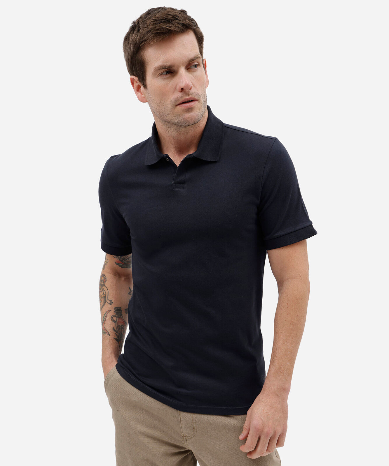 polo masculina slim de malha piquet azul
