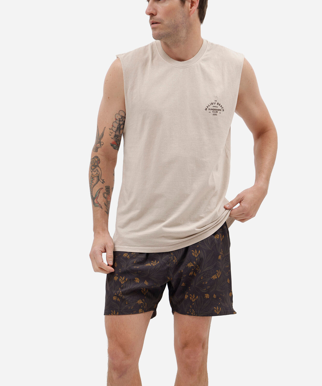 short masculino estampado cós elástico preto