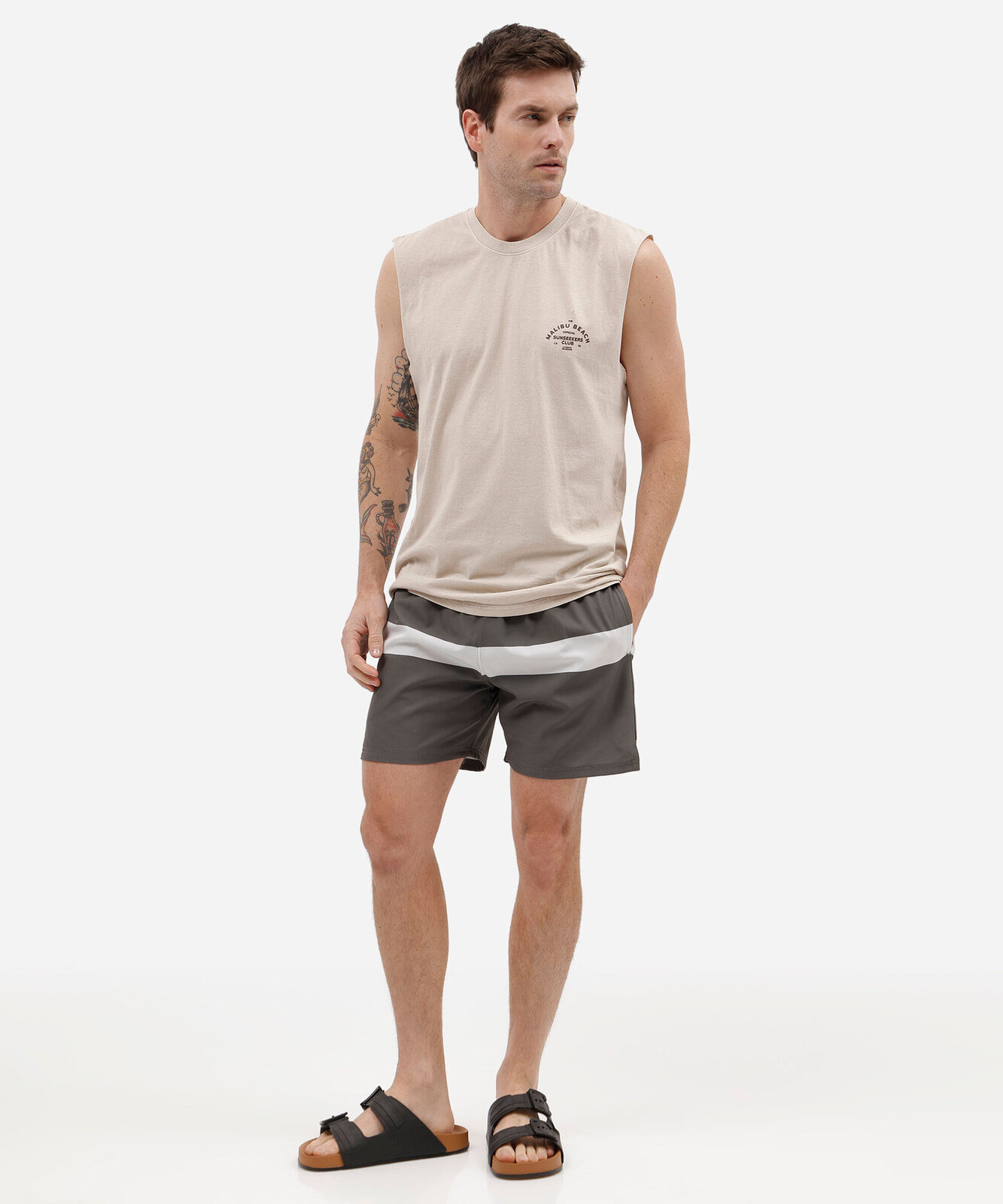 short masculino cós elástico com listra verde