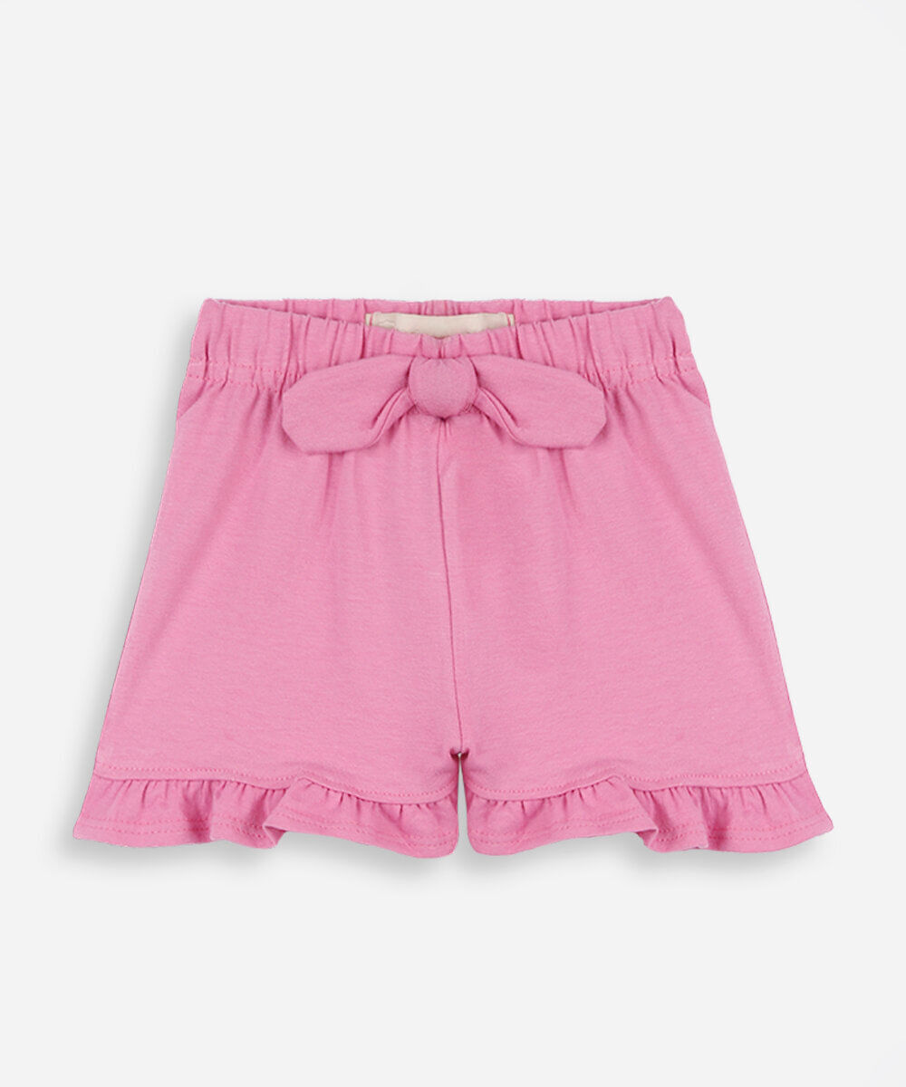 short clochard infantil de algodão com babado rosa