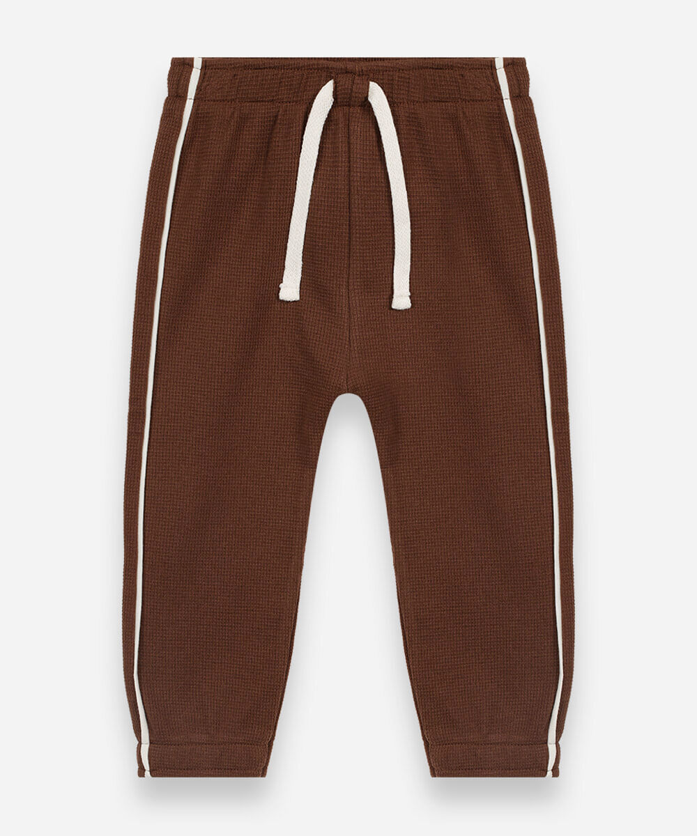 calça jogger infantil de algodão com nervuras texturizada marrom