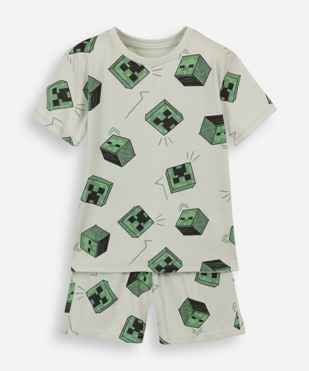 pijama curto infantil de algodão manga curta minecraft verde