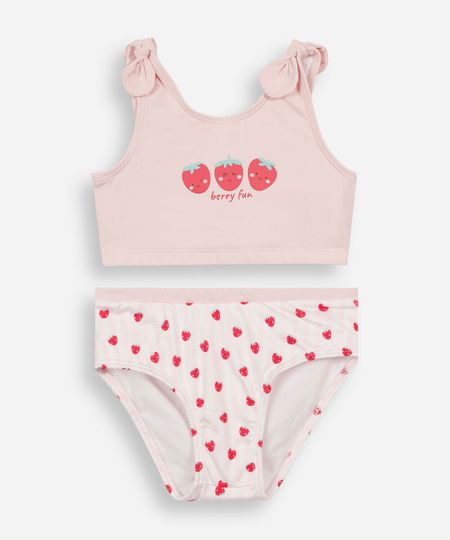 biquíni infantil morangos com proteção uv rosa 8