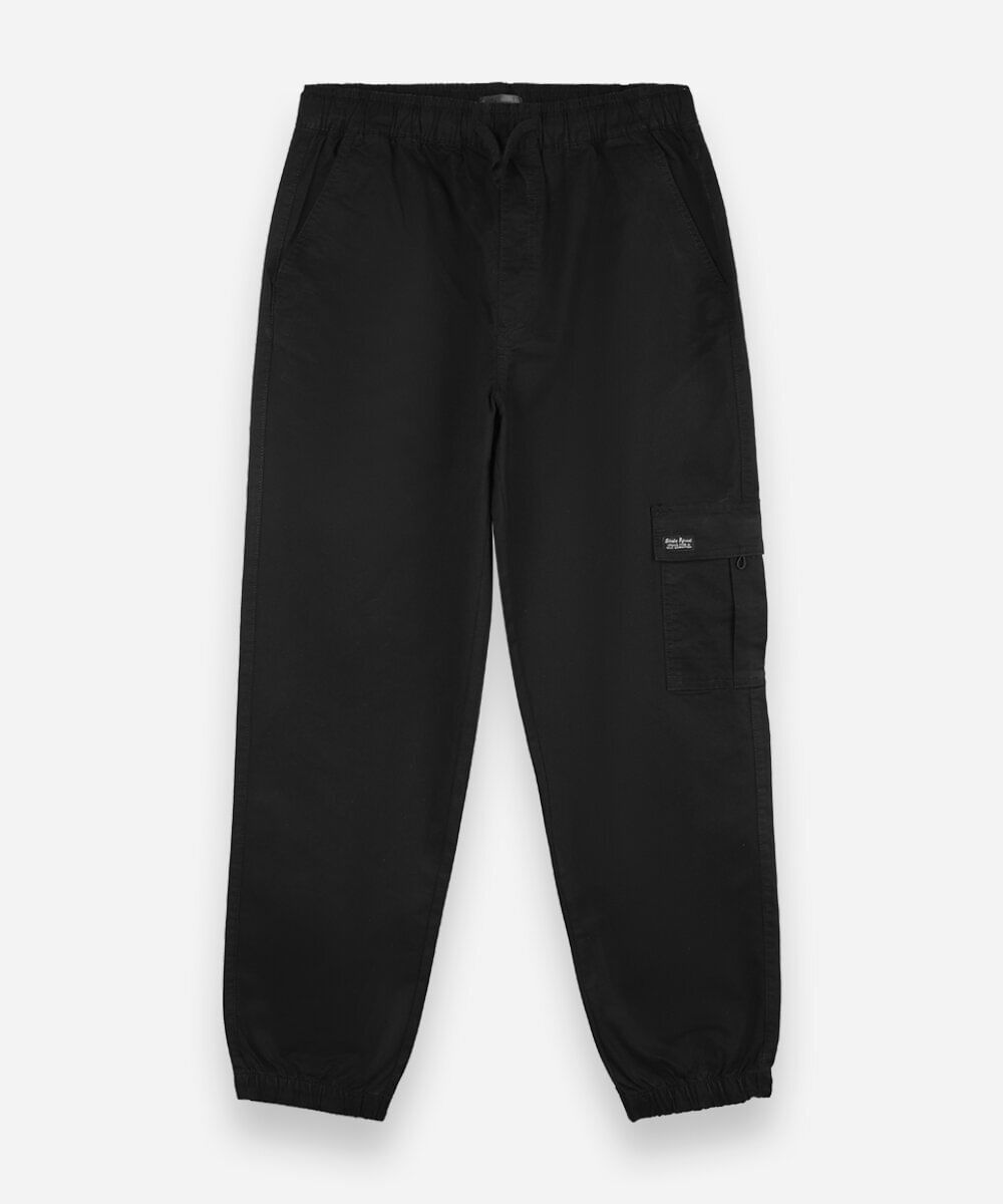 calça jogger cargo juvenil de sarja cós elástico preta