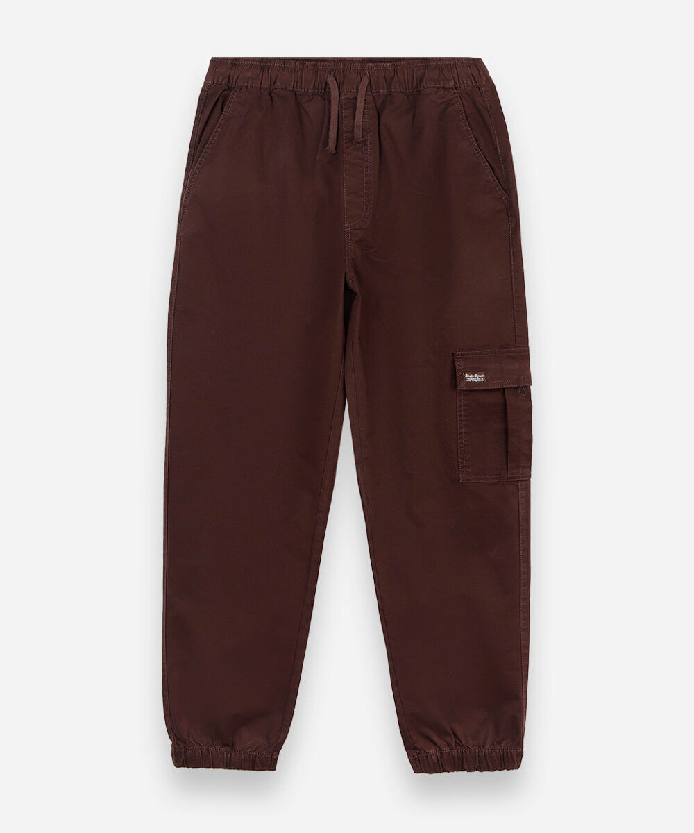 calça jogger cargo juvenil de sarja cós elástico marrom