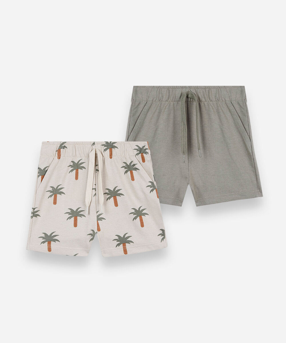 kit de 2 shorts infantil de moletom cós elástico colorido