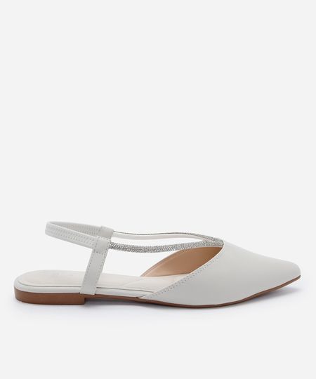 sapatilha feminina de bico fino com tira de strass e fechamento no tornozelo off white 34