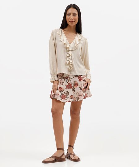 saia curta feminina  floral bege 34