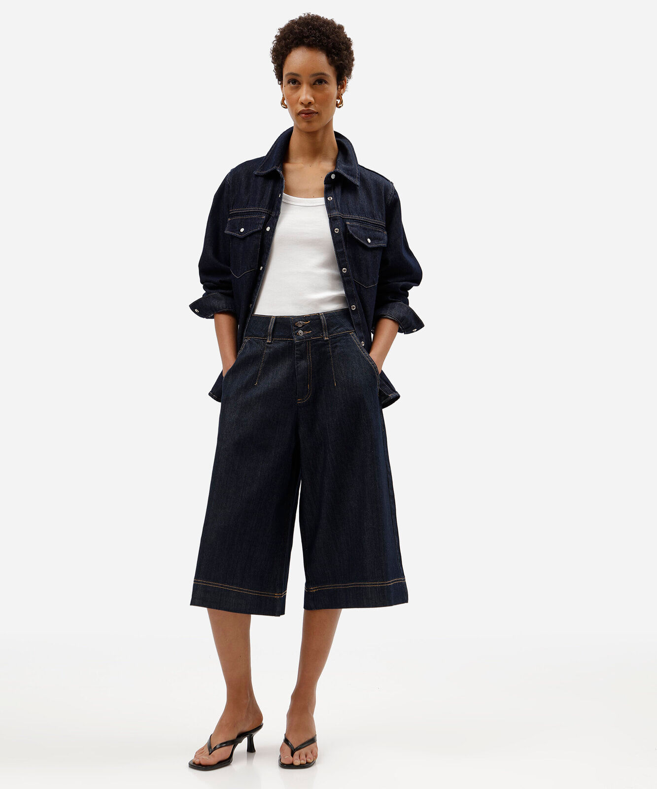 bermuda maxi jorts feminina jeans cintura alta azul