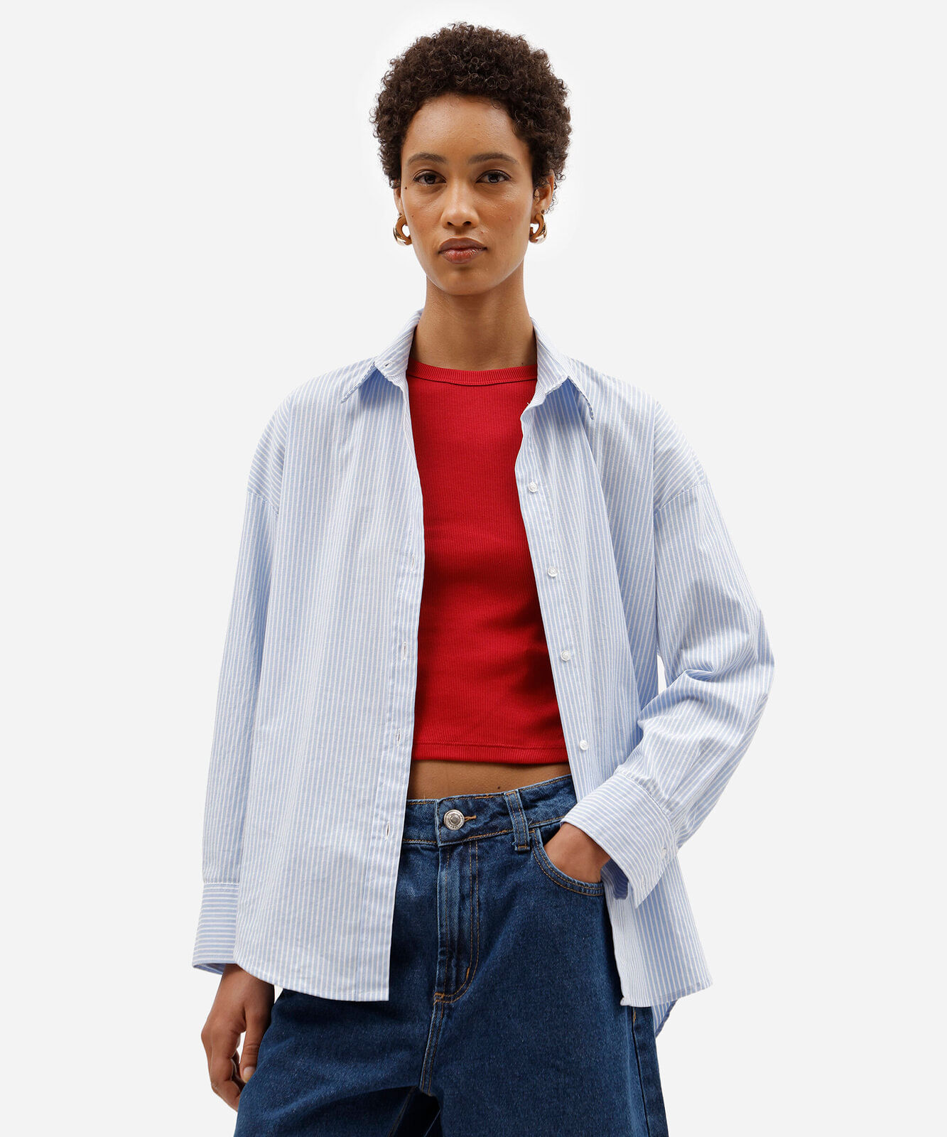 camisa oversized feminina de algodão azul