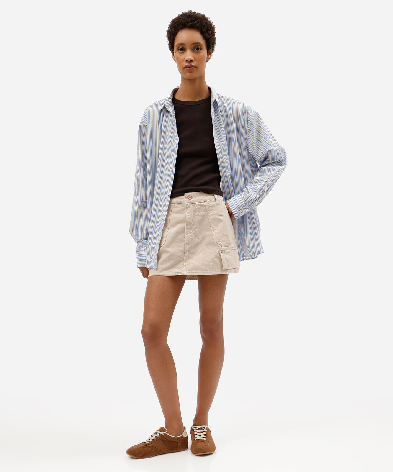 minissaia cargo feminina de sarja cintura média off white