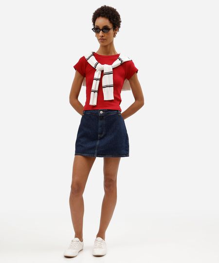 short saia feminino jeans cintura média texturizado azul 38