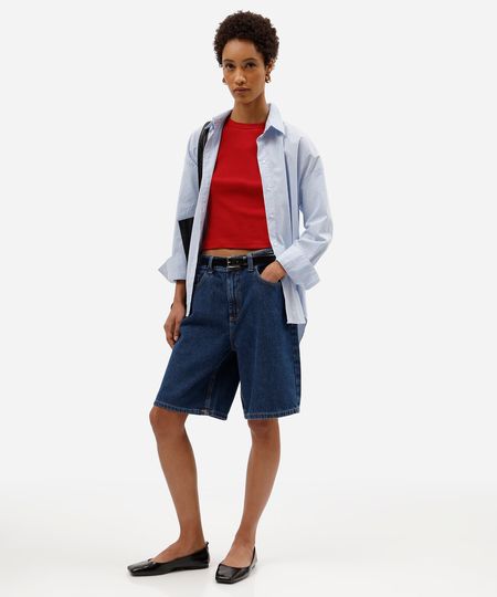 bermuda reta feminina jeans cintura média azul 34