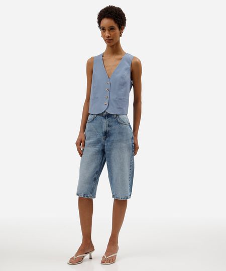 bermuda jorts feminina jeans cintura alta azul 34