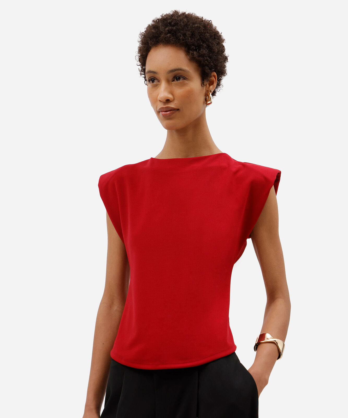 blusa peplum feminina com ombreiras vermelha