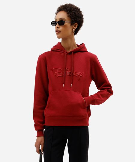 blusão feminino de moletom felpado com capuz disney vermelha G