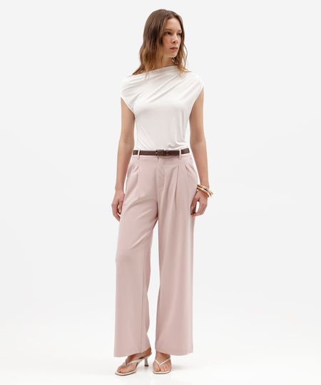 calça de alfaiataria wide leg feminina com pregas rosa 40