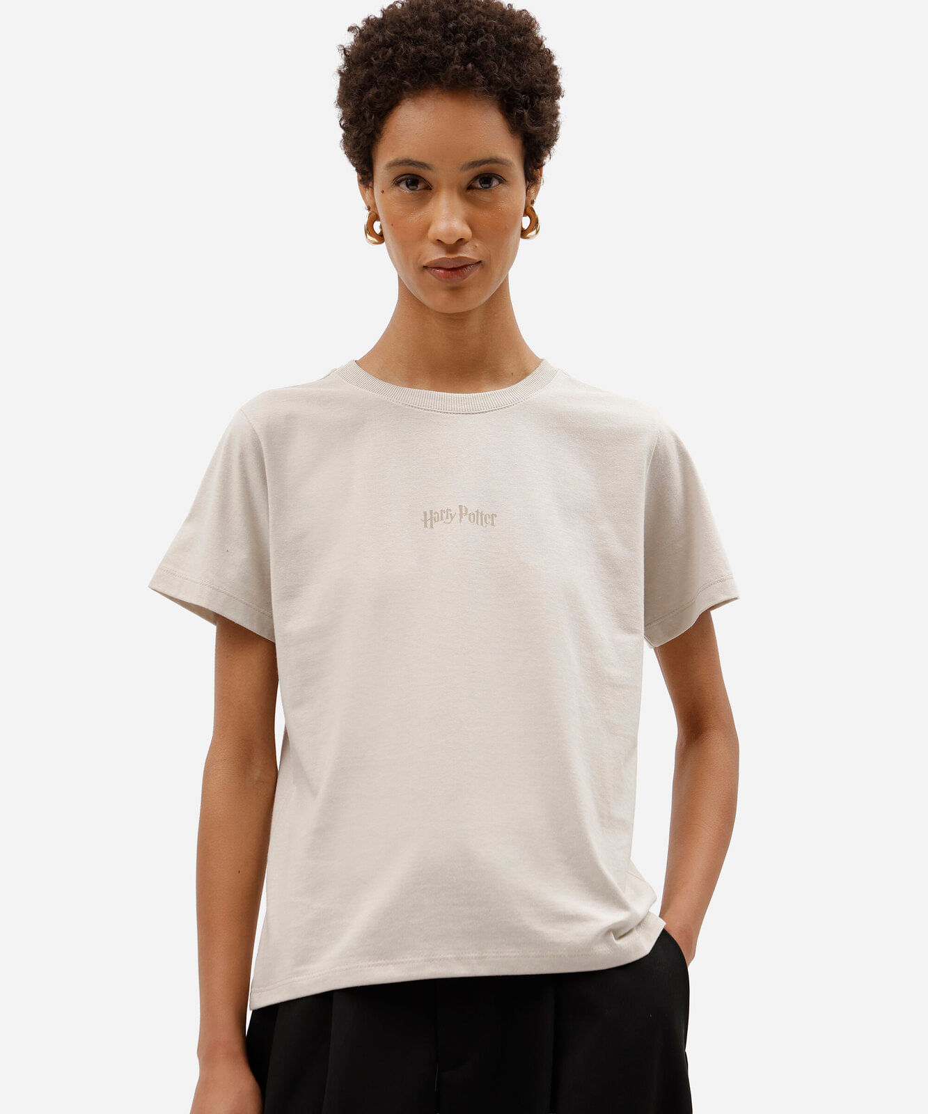 camiseta feminina de algodão manga curta harry potter cinza