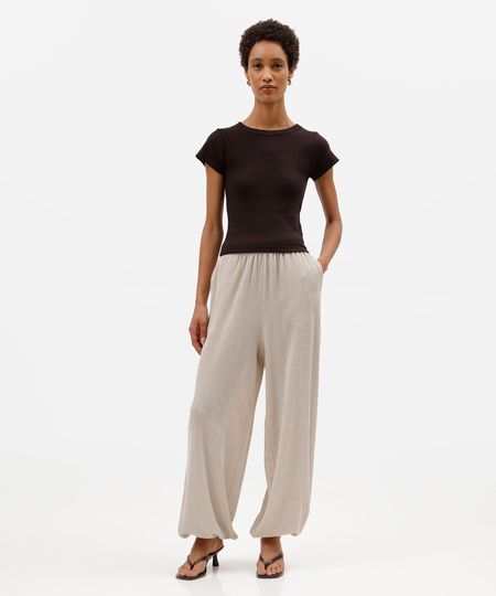 calça balloon feminina cós elástico texturizada cinza PP