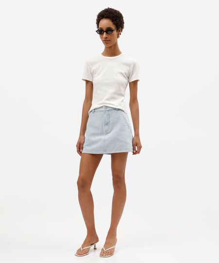 short saia feminino jeans cintura alta azul 38