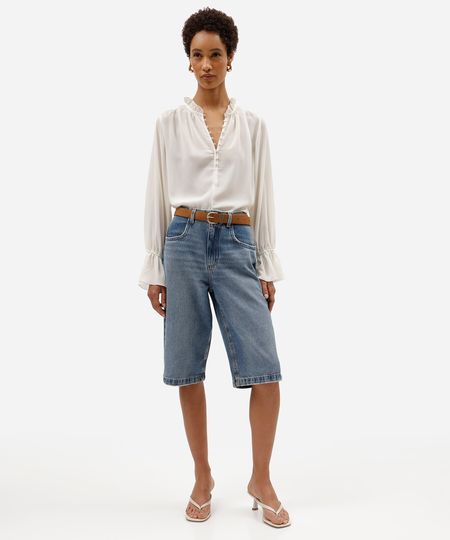 bermuda jorts feminina jeans cintura alta com cinto azul 40