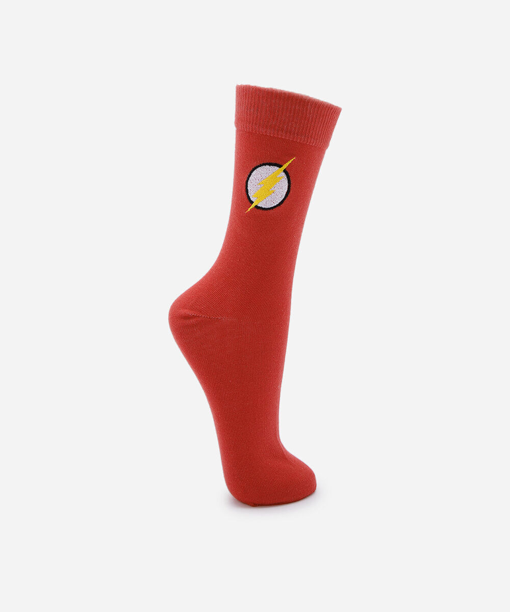 meia cano alto masculina com bordado flash vermelha