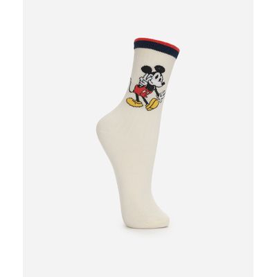 meia cano alto feminina mickey off white