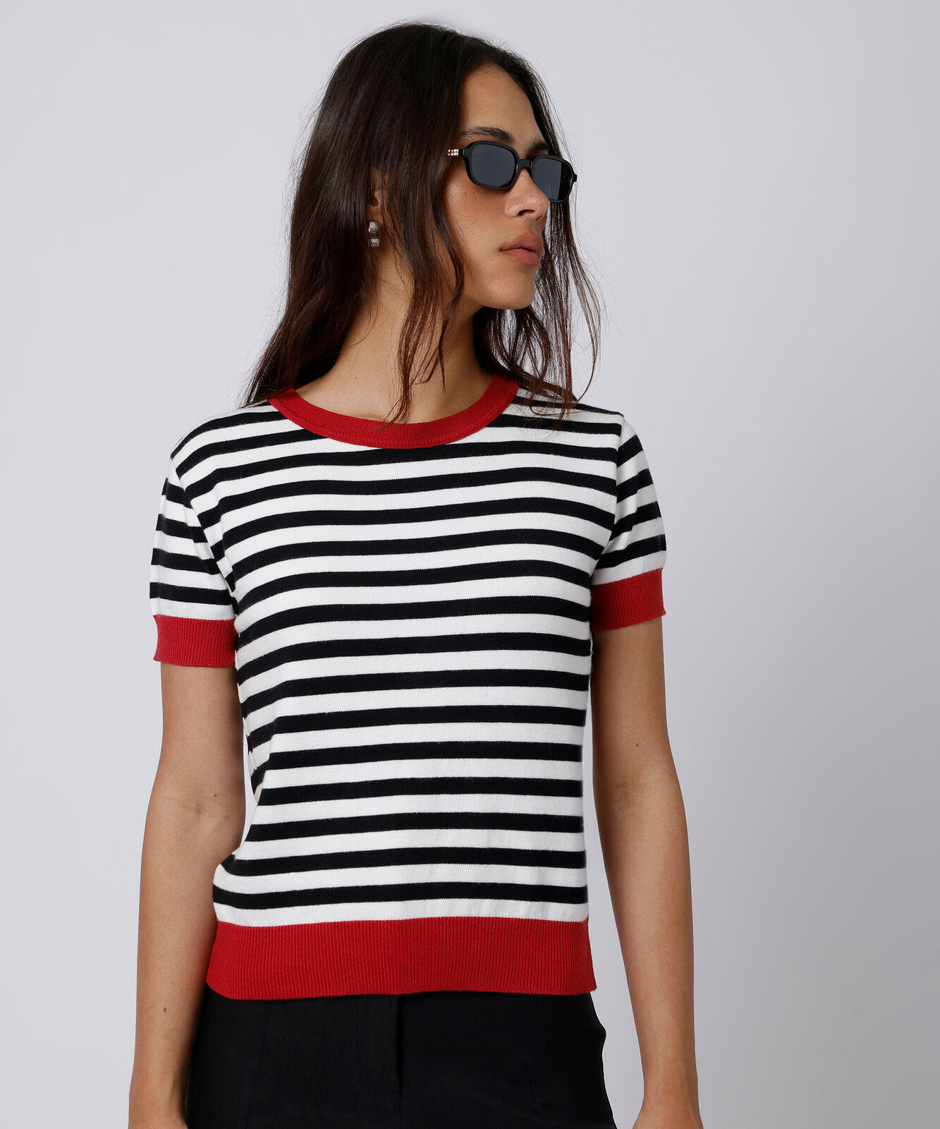 blusa feminina de tricot manga curta listrada mindset colorida