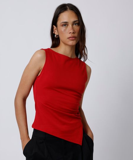 blusa feminina com viscose e fenda franzida mindset vermelha P