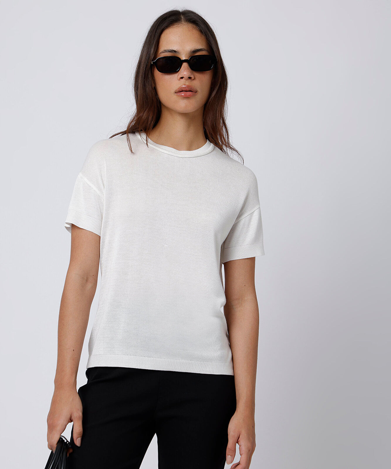 blusa feminina de tricot manga curta mindset off white