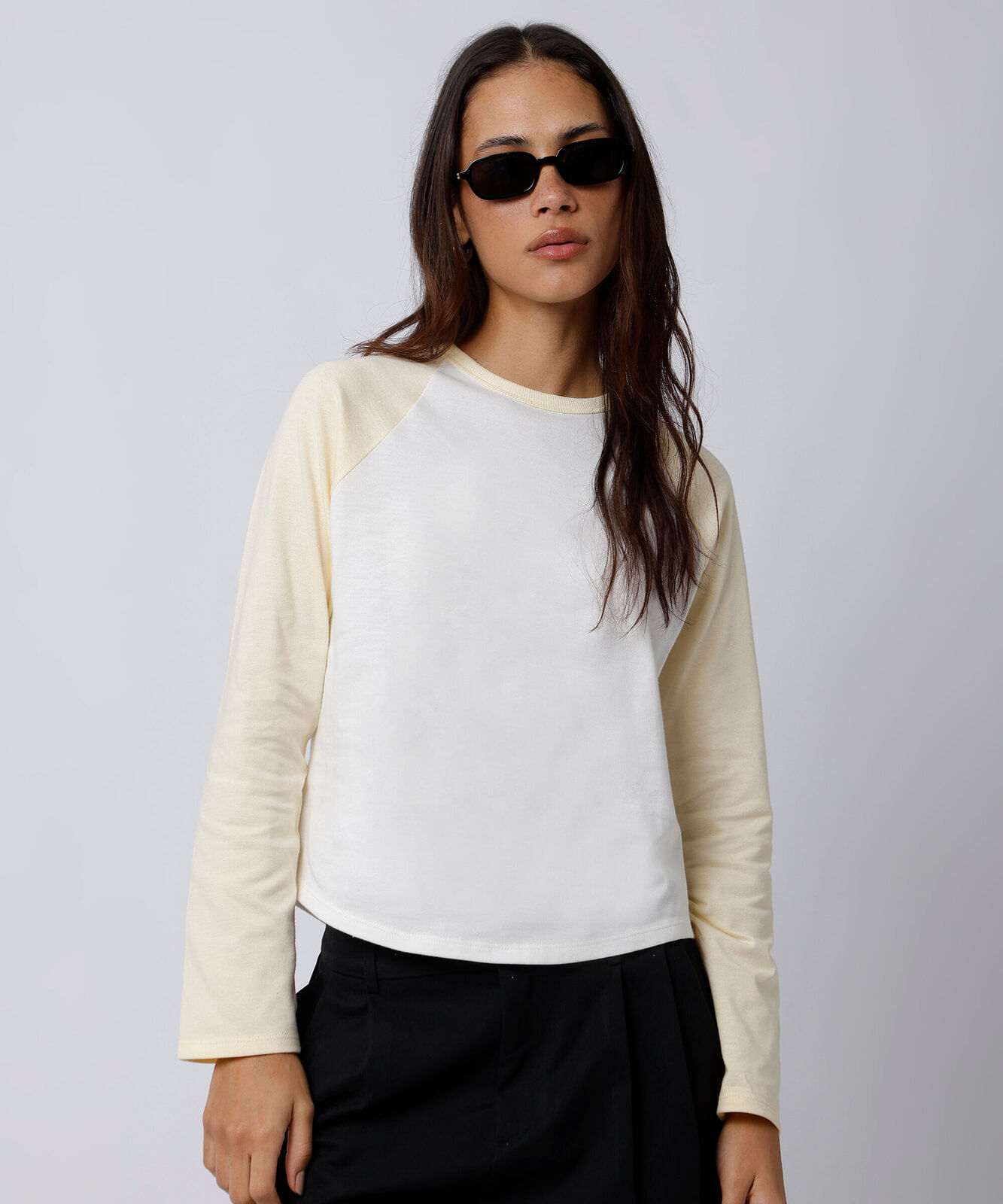 camiseta raglan feminina de algodão manga longa mindset branca