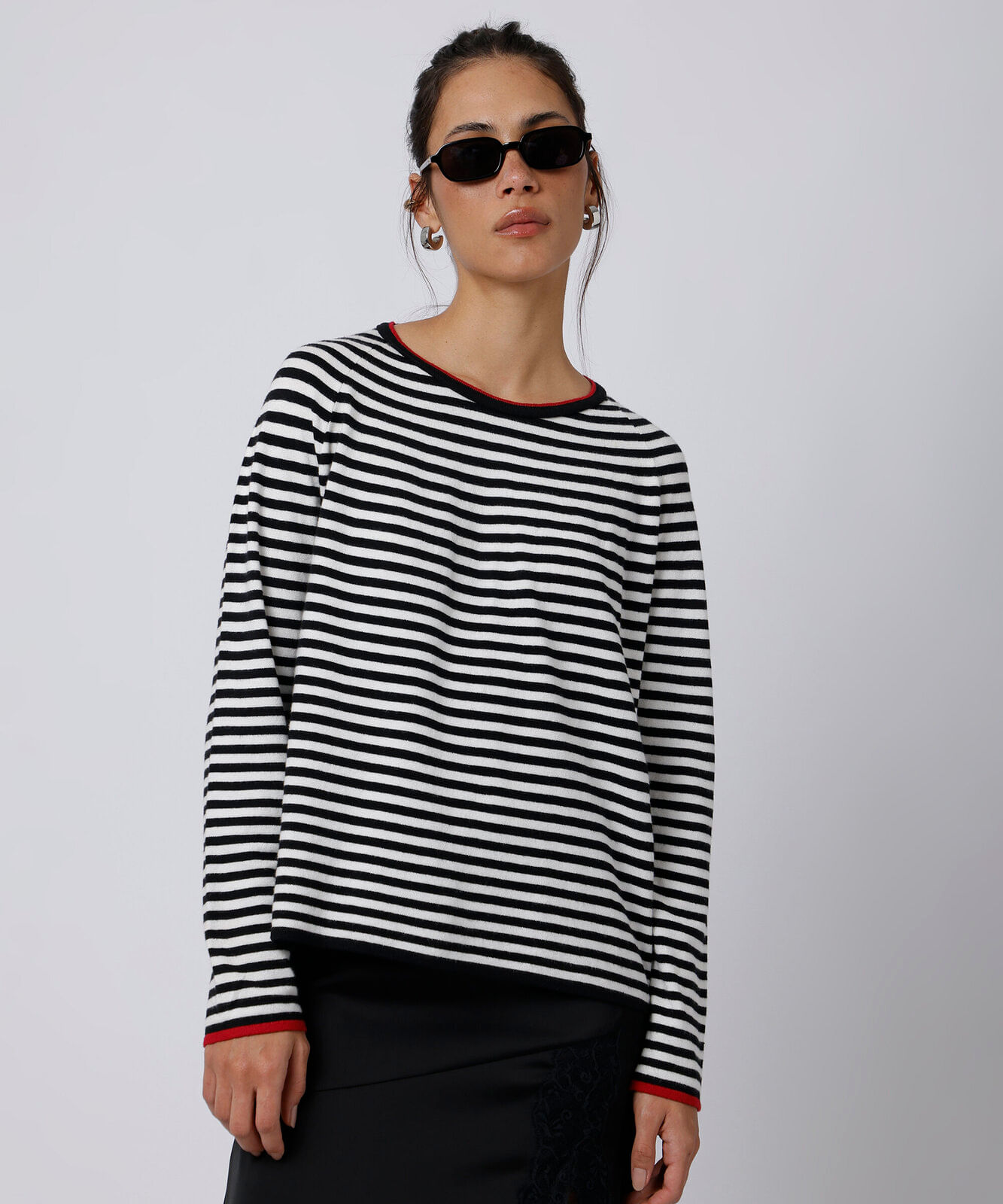blusa feminina de tricot manga longa listrada mindset colorida